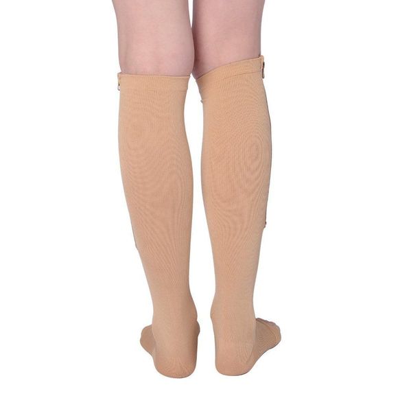 Zipper Compression Socks with Open Toe (XXL) Tan 95% Nylon 5% - Picture 3 of 9
